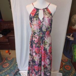 Maggy London Pink Floral Maxi Dress Tie in Front